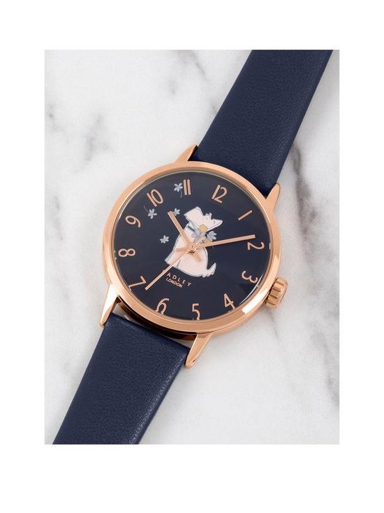 stillFront image of radley-ladies-dog-holding-flowers-dial-with-ink-strap-and-rose-gold-case-ry21268