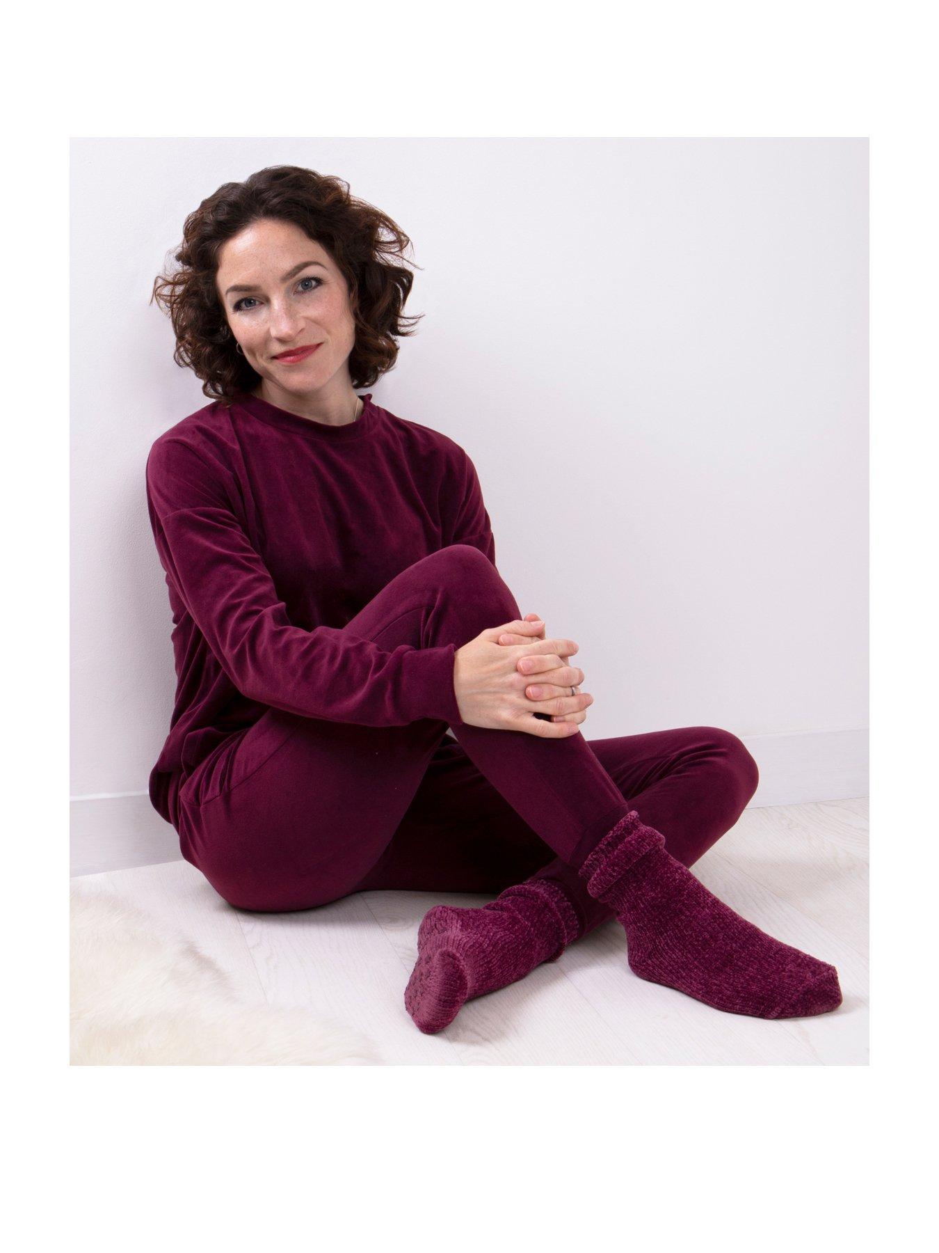 TOTES Velour Loungewear and Sock Set Plum littlewoods