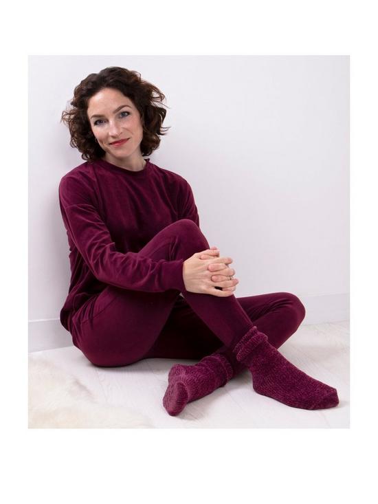 front image of totes-velour-loungewear-and-sock-set-plum