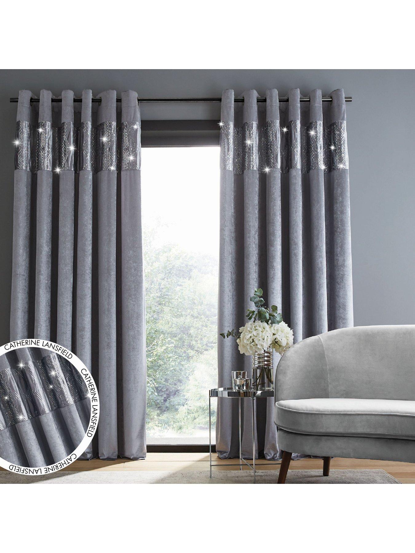 Champagne Luxury Crushed Velvet Lined Eyelet Curtain Pair