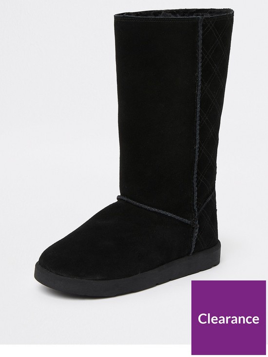 front image of river-island-high-leg-fur-lined-boot-brown
