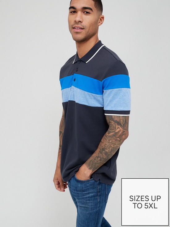front image of very-man-pique-chest-stripe-polo-shirt-navy