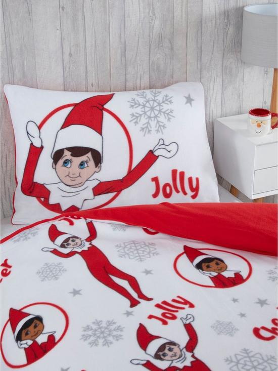 front image of elf-on-the-shelf-fleece-christmas-bedding-single-duvet-cover-set-multi
