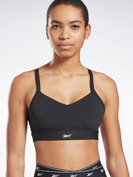 front image of reebok-lux-strappy-medium-impact-sports-bra
