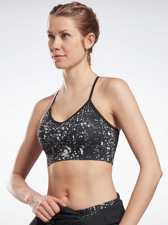 front image of reebok-workout-ready-printed-sports-bra