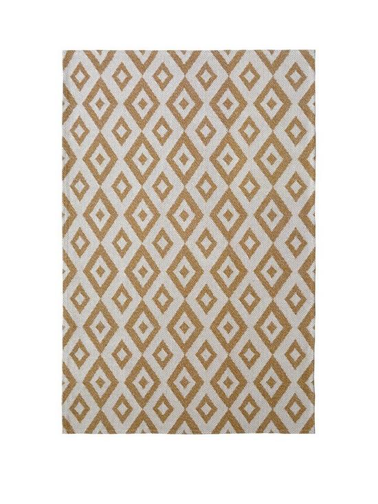 front image of relay-recycled-cotton-diamond-rug-ochre