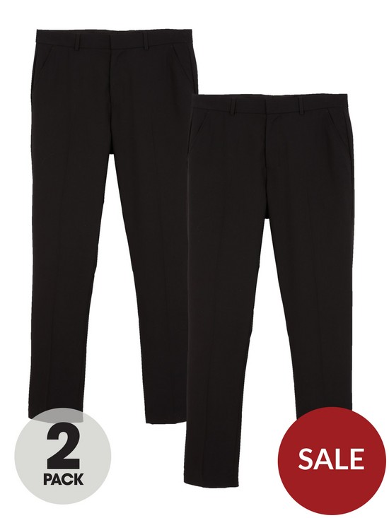 front image of everyday-regular-fit-stretch-suit-trouser-2-pack-black