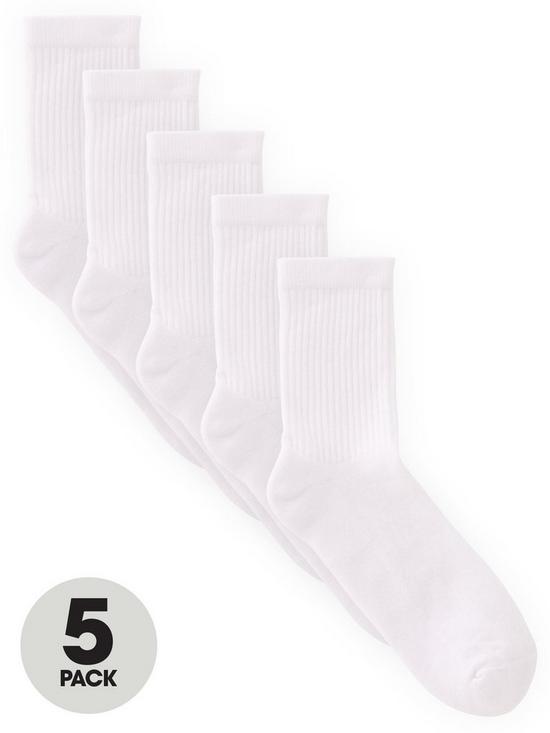 front image of everyday-5-pack-ofnbspunisexnbspwhite-sports-socks-white