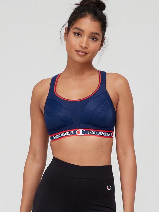 front image of shock-absorber-champion-ultimate-run-sports-bra-navy