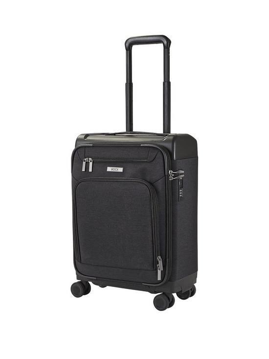 front image of rock-luggage-parker-8-wheel-suitcase-cabin-black