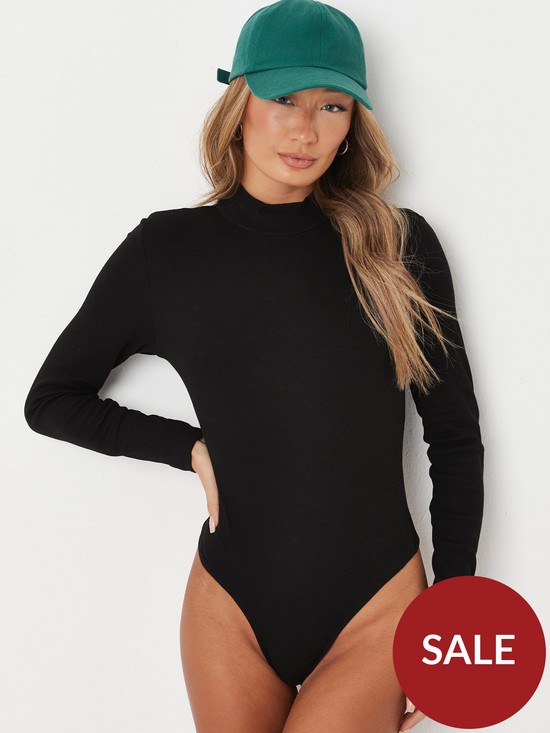 front image of missguided-roll-neck-bodysuit-black
