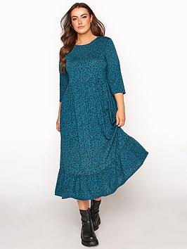 yours-yours-limitednbspfloral-three-quarter-sleevenbsptiered-jersey-midaxi-dressnbsp--teal-blue