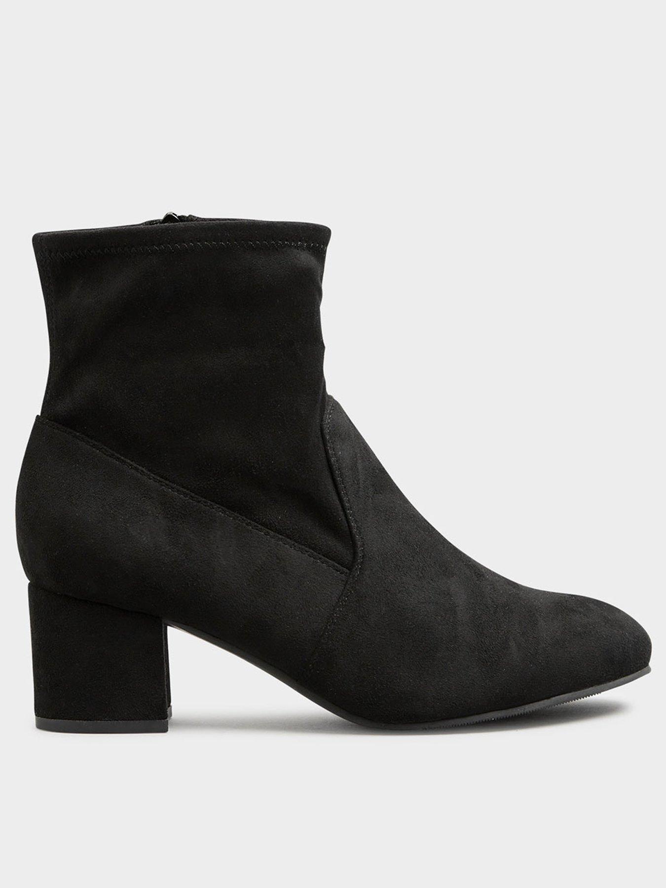 Yours Block Heel Stretch Boot Black