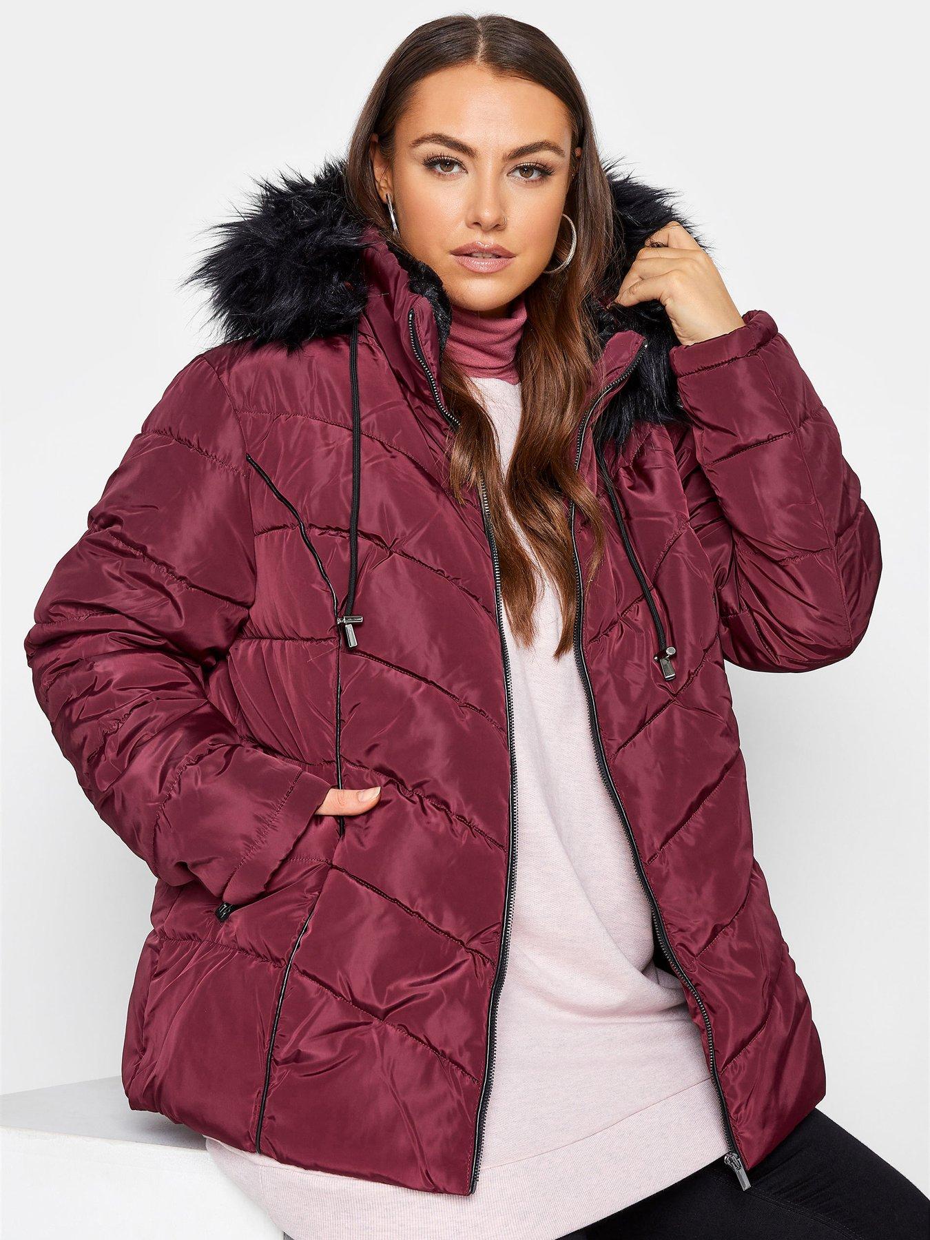 womens red coat with fur hood