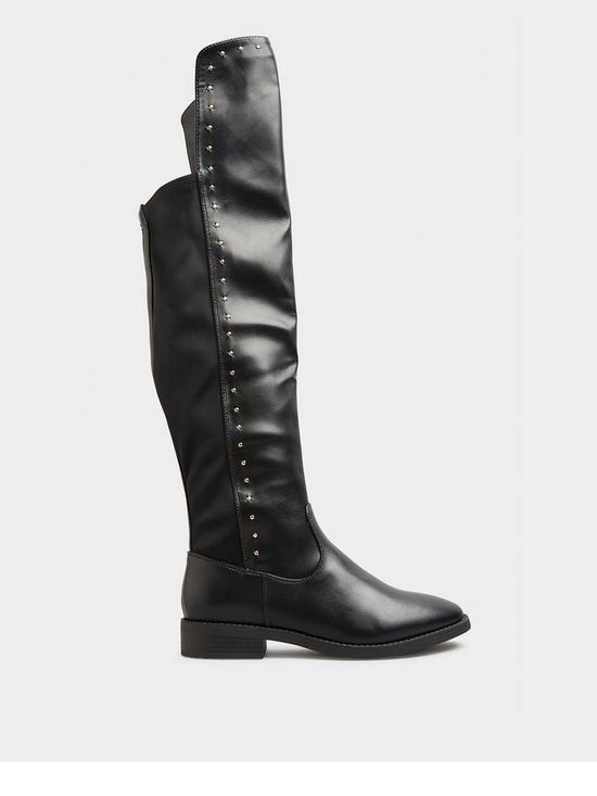 front image of yours-stud-detail-otk-boot-black-extra-wide-fit