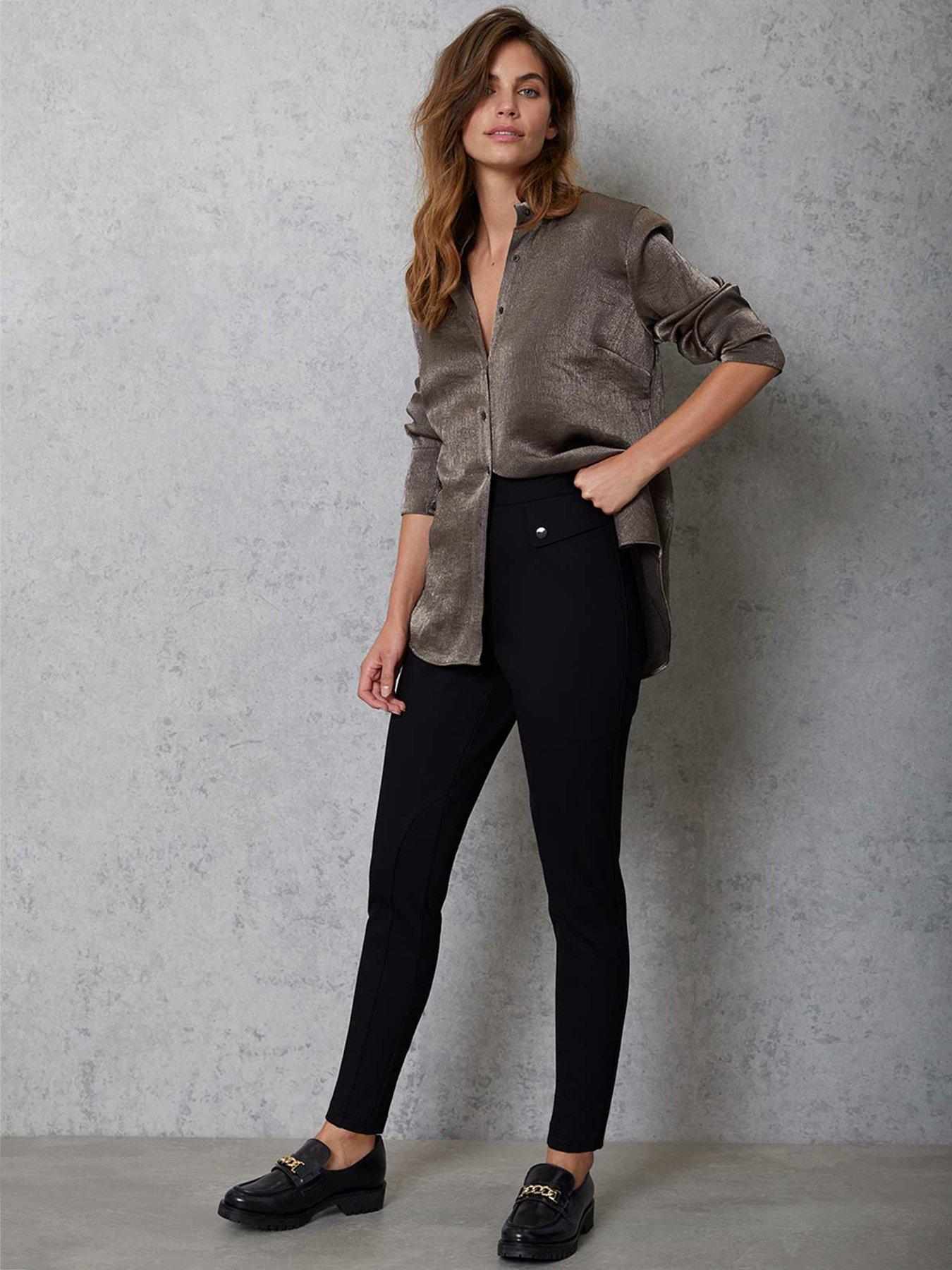 Sculpting Treggings With Waist Button Detail - Black