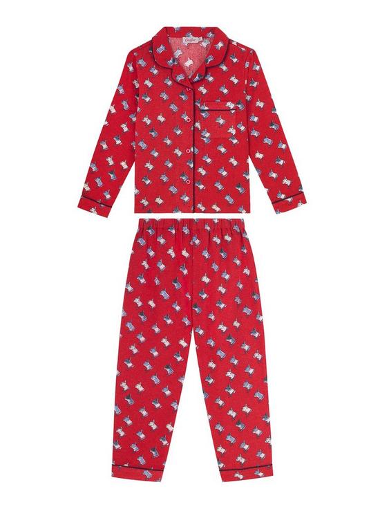 back image of cath-kidston-unisex-kids-long-sleeve-dog-print-cosy-woven-pyjama-set-red