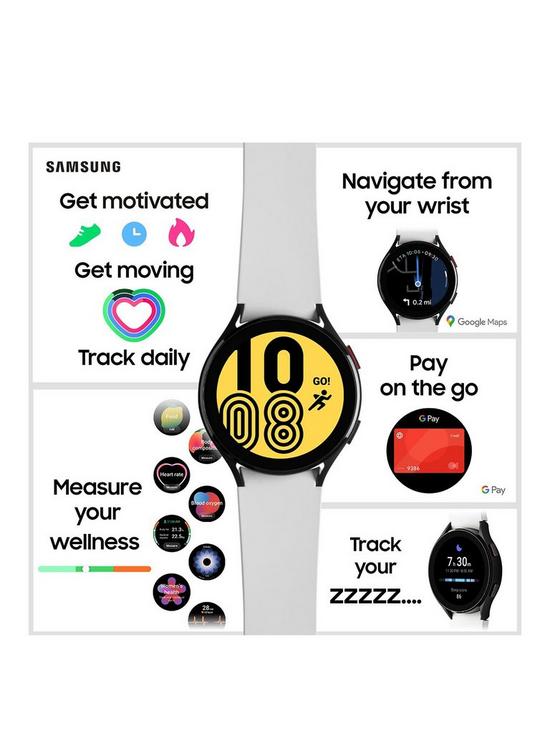 stillFront image of samsung-galaxy-watch-4-40mm-bt--nbspsilver-with-wireless-charger-pad