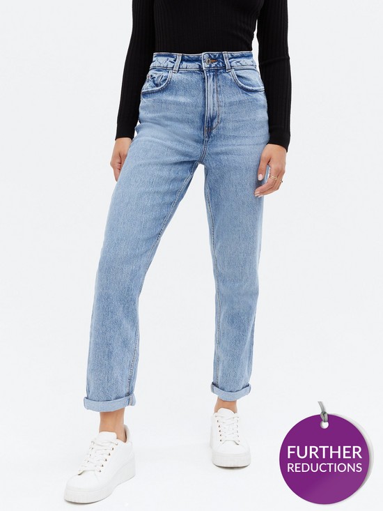 front image of new-look-mid-wash-waist-enhance-tori-mom-jeans-blue