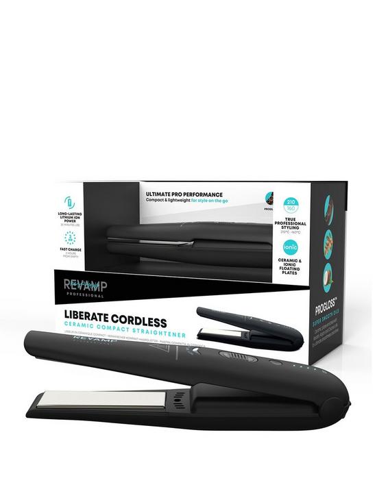 front image of revamp-progloss-liberate-cordless-ceramic-compact-hair-straightener