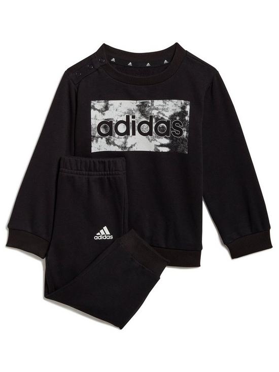 front image of adidas-infant-linear-crew-sweat-top-amp-pants-set-blackwhite