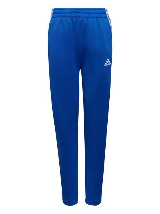 front image of adidas-boys-aeroready-3-stripe-pant-bluewhite