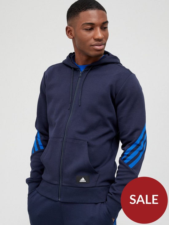 front image of adidas-future-icons-full-zip-hoodie-navy