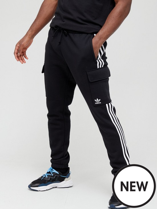 front image of adidas-originals-cargonbsp3-stripe-fleecenbsppants-black