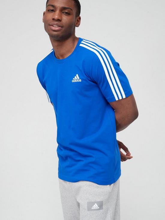 front image of adidas-badge-of-sportnbsp3-stripe-t-shirt-royal-bluewhite
