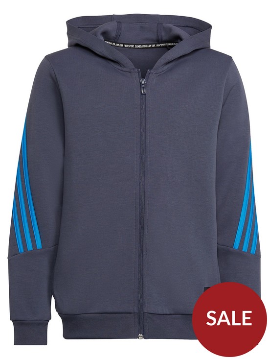 front image of adidas-boys-future-icons-3-stripe-full-zip-hoodie-navyblue
