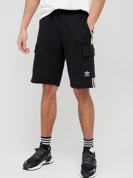 front image of adidas-originals-3-stripe-cargo-shorts-black