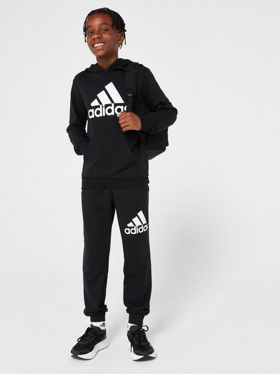 front image of adidas-sportswear-juniornbspbig-logo-overhead-hoodie-blackwhite