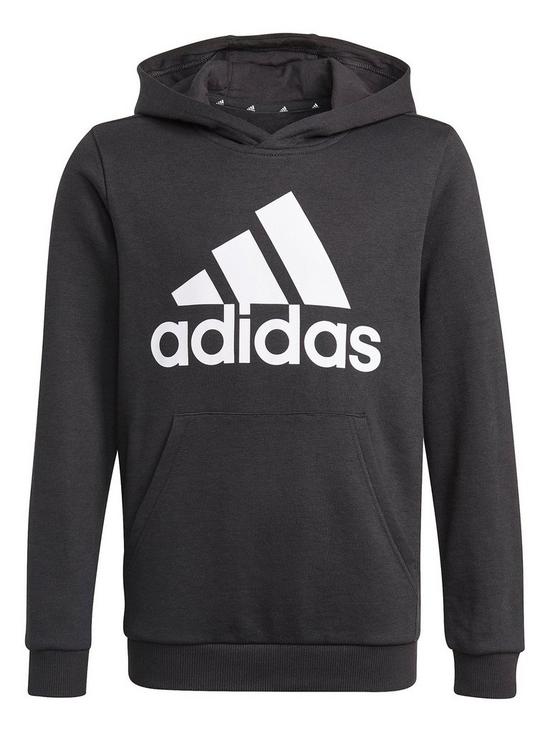 front image of adidas-juniornbspbig-logo-overhead-hoodie-blackwhite