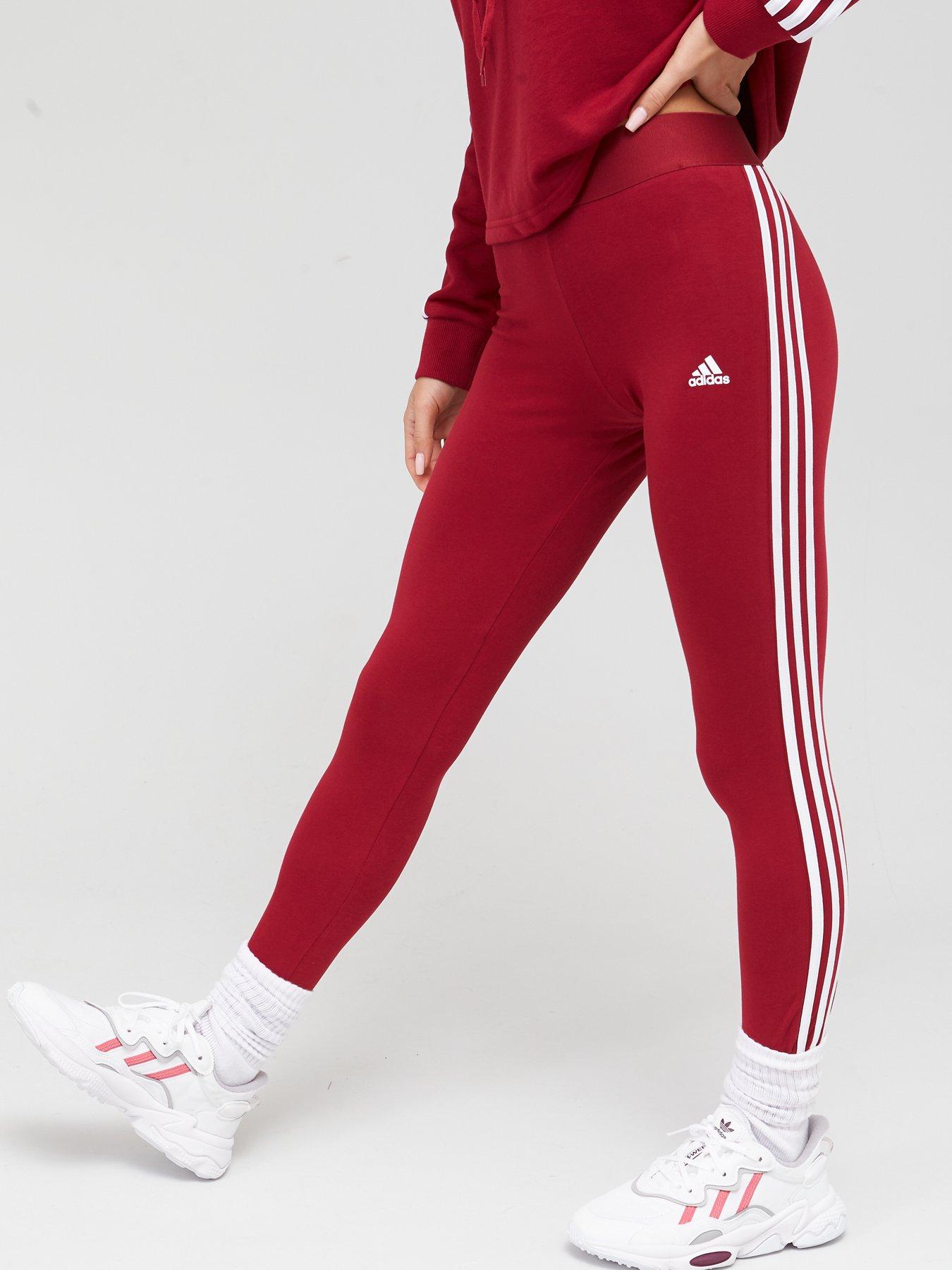 adidas 3 stripe leggings maroon