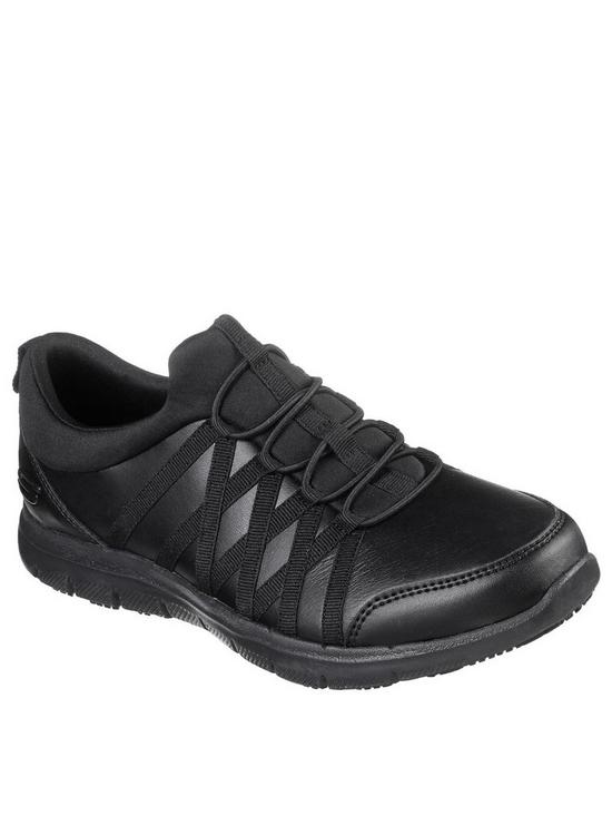 front image of skechers-slip-on-bungee-slip-resistant-workwear-trainers