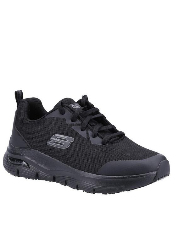 front image of skechers-arch-fit-lace-up-athletic-workwear-trainers