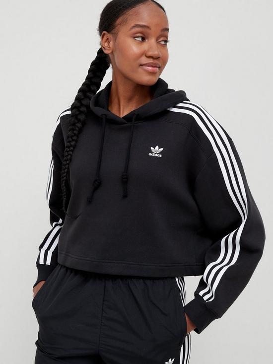 front image of adidas-originals-short-hoodie-black