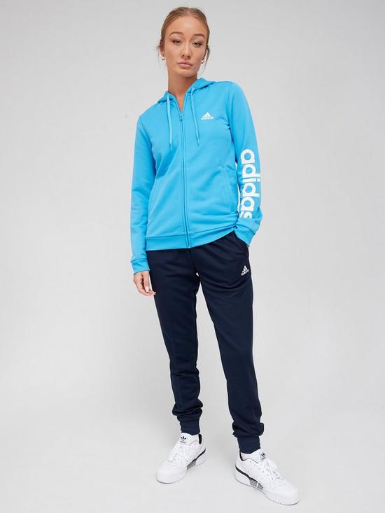 front image of adidas-essentials-linear-tracksuit-blue
