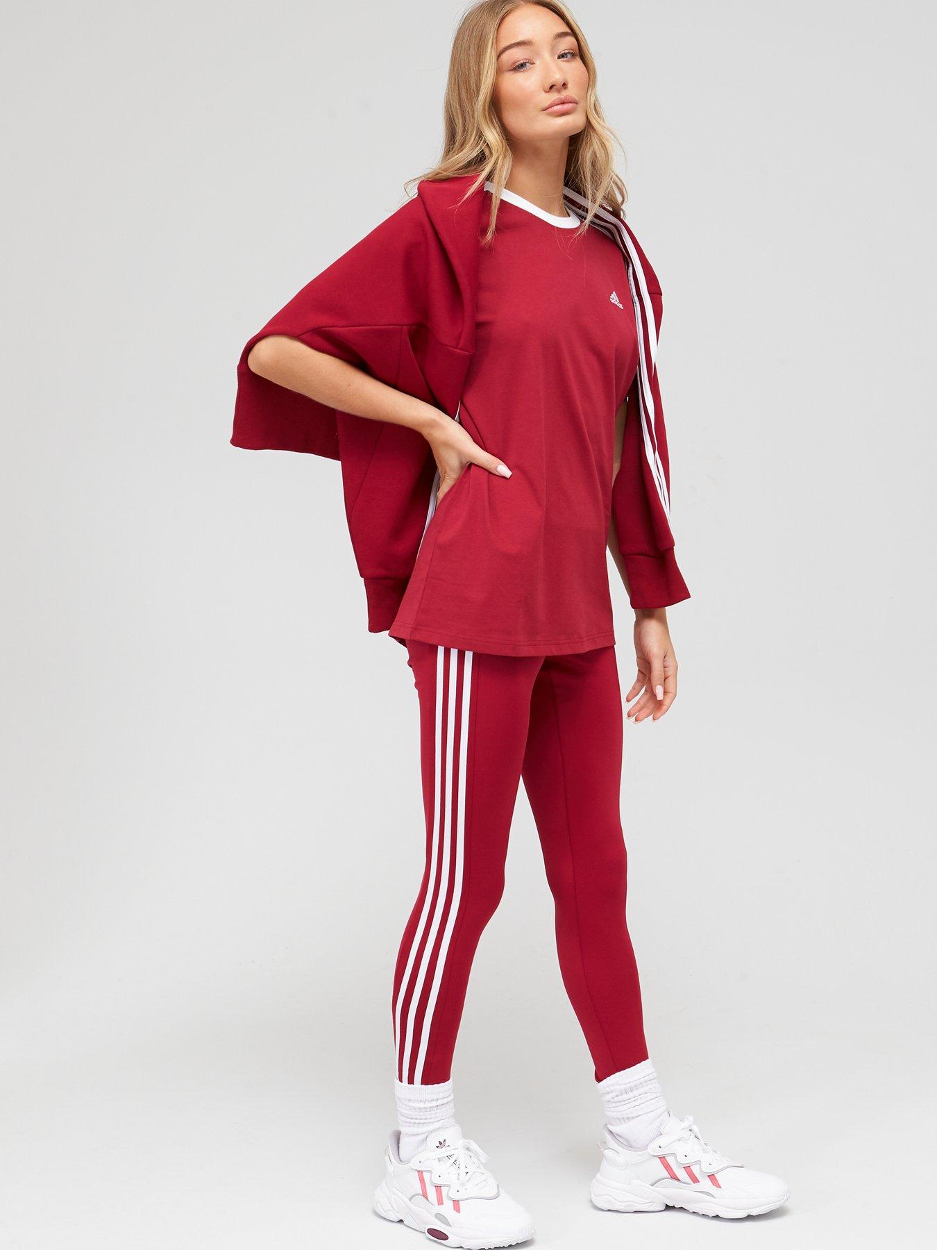 adidas 3 stripe leggings maroon