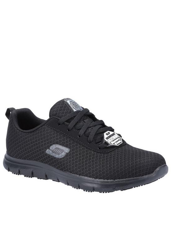 front image of skechers-lace-up-slip-resistant-workwear-trainers