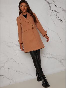 chi-chi-london-structured-coat-with-button-up-waist-panel-tan