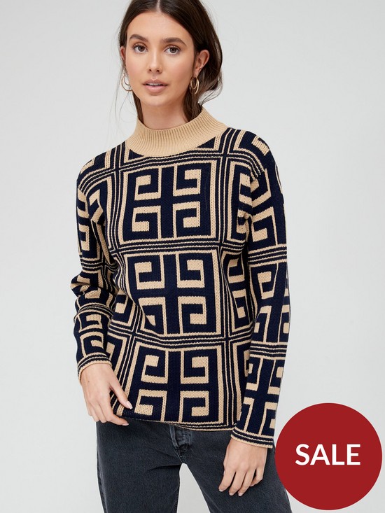 front image of v-by-very-geo-jacquard-pattern-jumper-camelblack