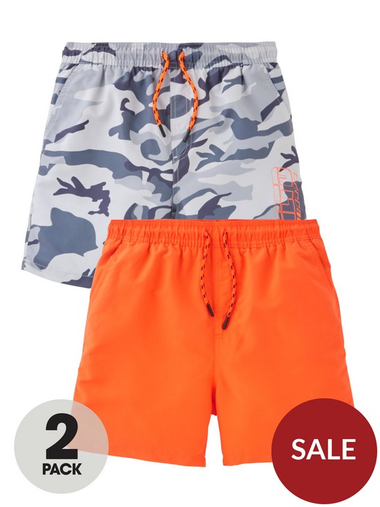 front image of v-by-very-boys-2-pack-camo-and-plain-recycled-swim-shorts