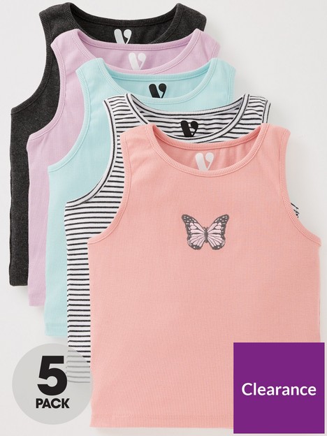 v-by-very-girls-5-pack-butterflystripeslogan-cropped-vests-multi