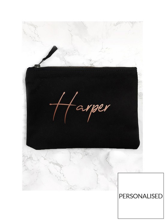 front image of treat-republic-black-and-rose-gold-makeup-bag-in-canvas
