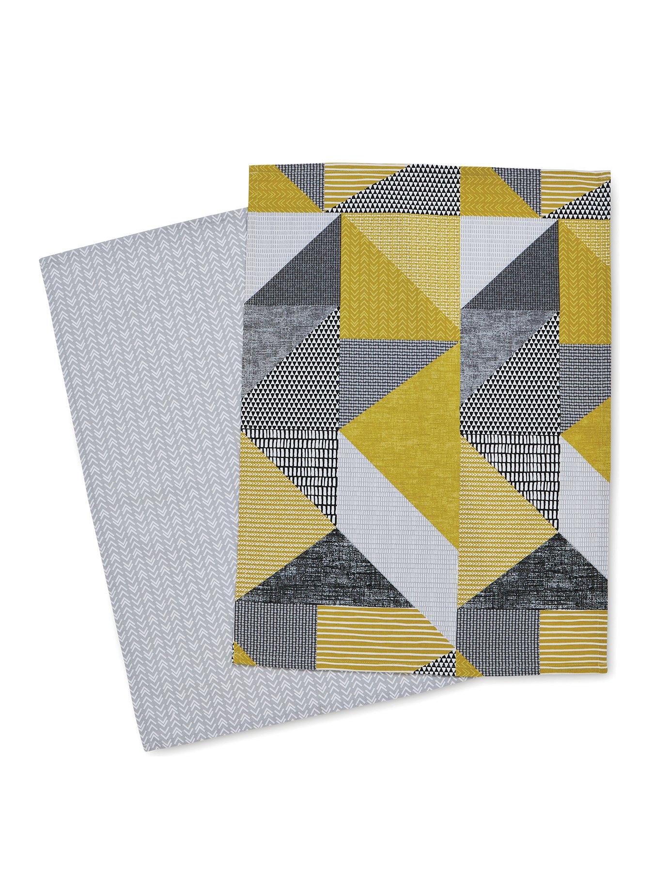 Image 1 of 4 of Catherine Lansfield Larsson Geo Tea Towels in Ochre &ndash; Set of 2