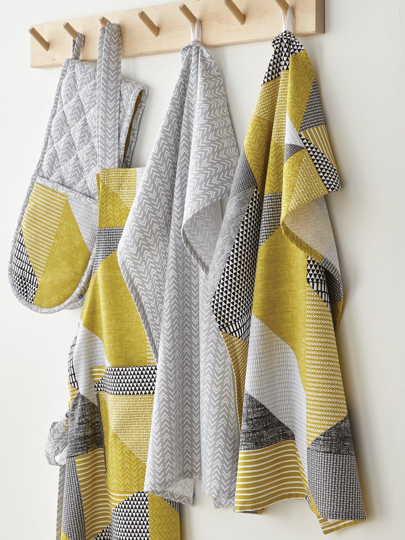 Image 2 of 4 of Catherine Lansfield Larsson Geo Tea Towels in Ochre &ndash; Set of 2