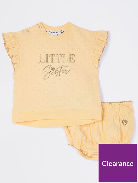 front image of river-island-baby-baby-girls-little-sister-bloomer-set-yellow
