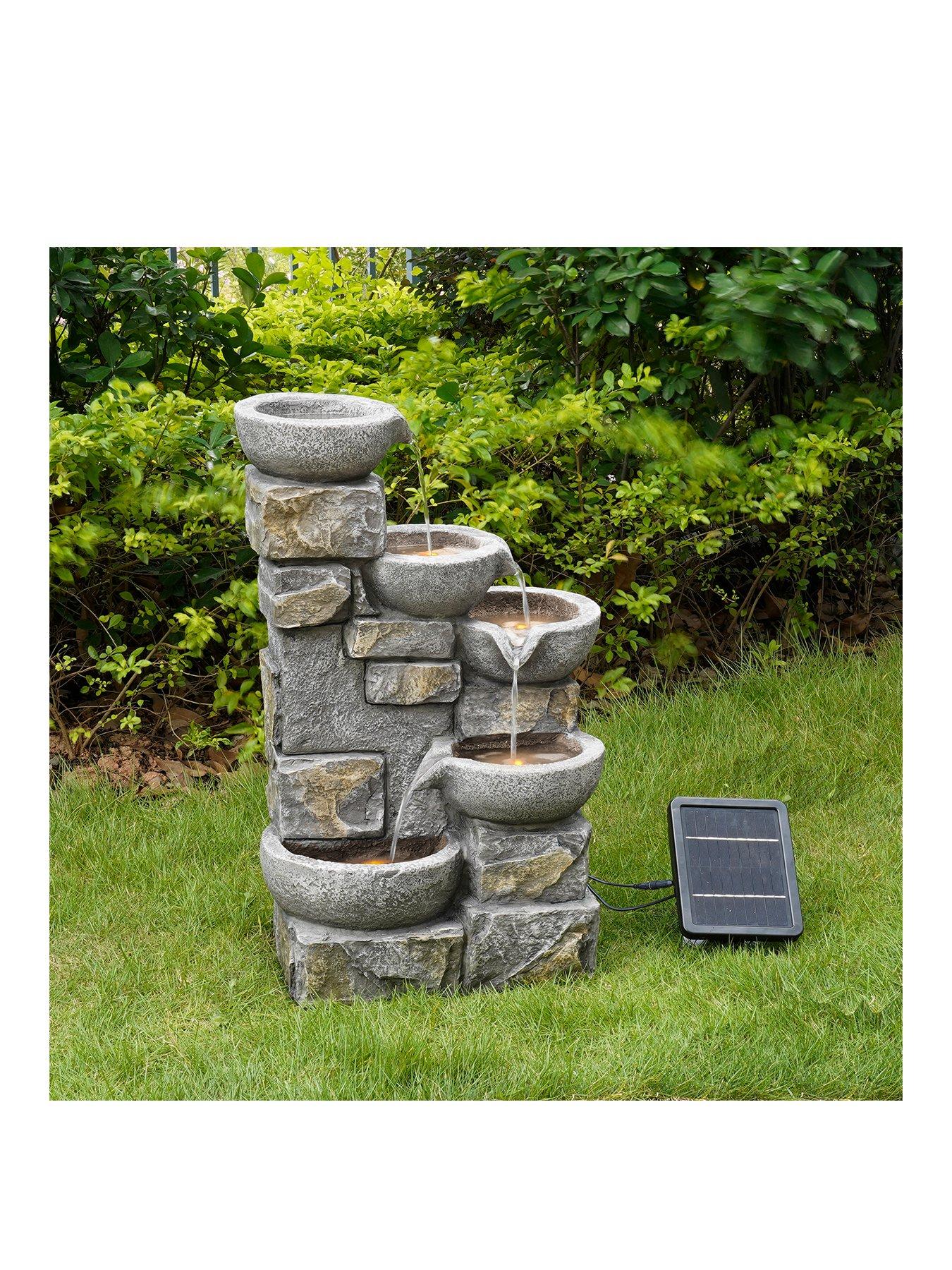 Image 1 of 7 of Teamson Home Solar Power Water Fountain Garden Stone Ornament With Light