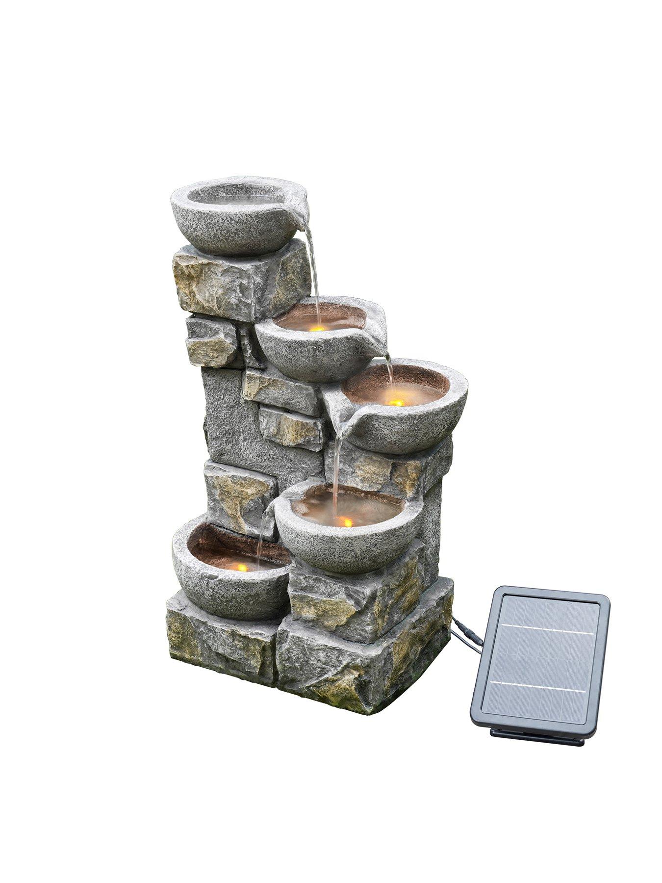 Image 3 of 7 of Teamson Home Solar Power Water Fountain Garden Stone Ornament With Light